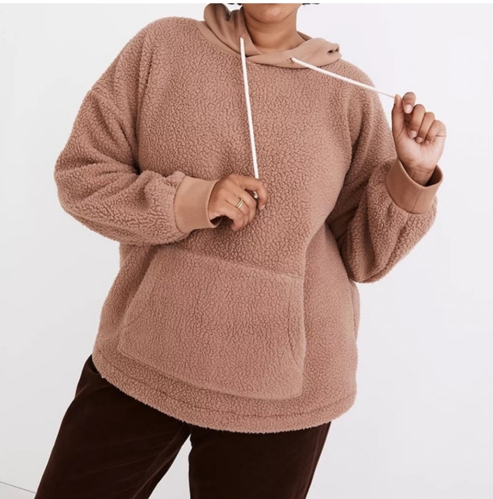 Madewell Balloon Long Sleeve Teddy Hooded Sweatshirt Women Size S Tan - Picture 2 of 4